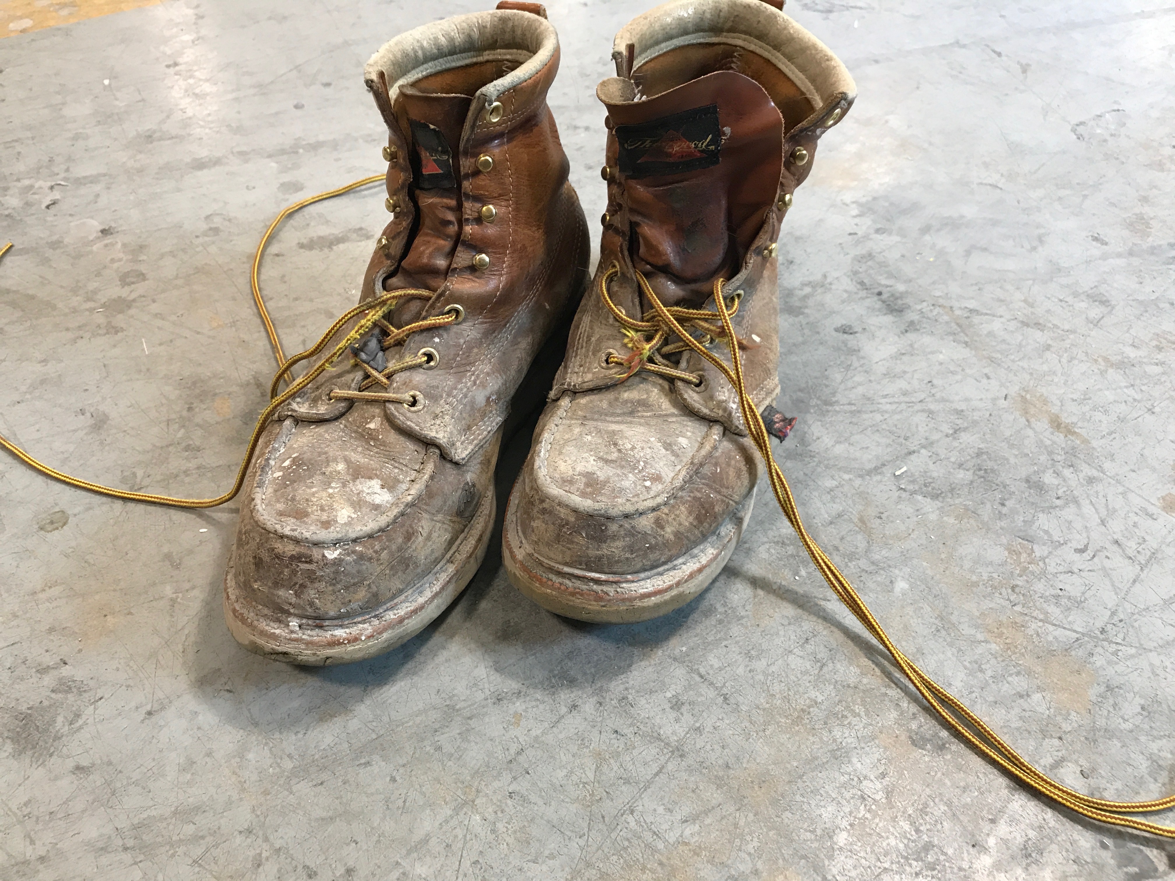 Concrete-dusted work boots