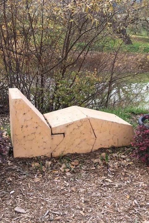 Angular concrete bench outdoors